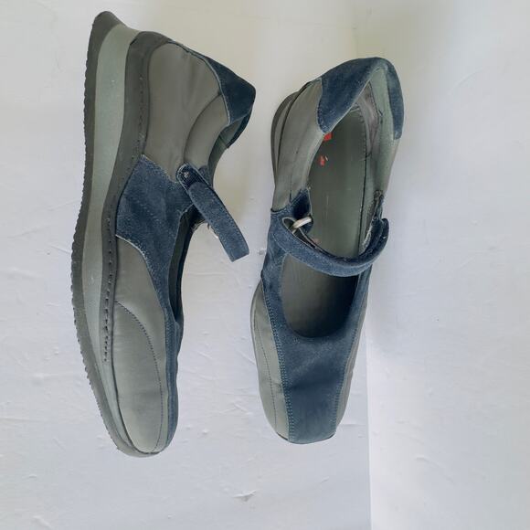 Vintage Prada Blue Suede Mary Jane Trainers Y2K Square Toe Ballerina Flats 8.5 - Picture 5 of 10
